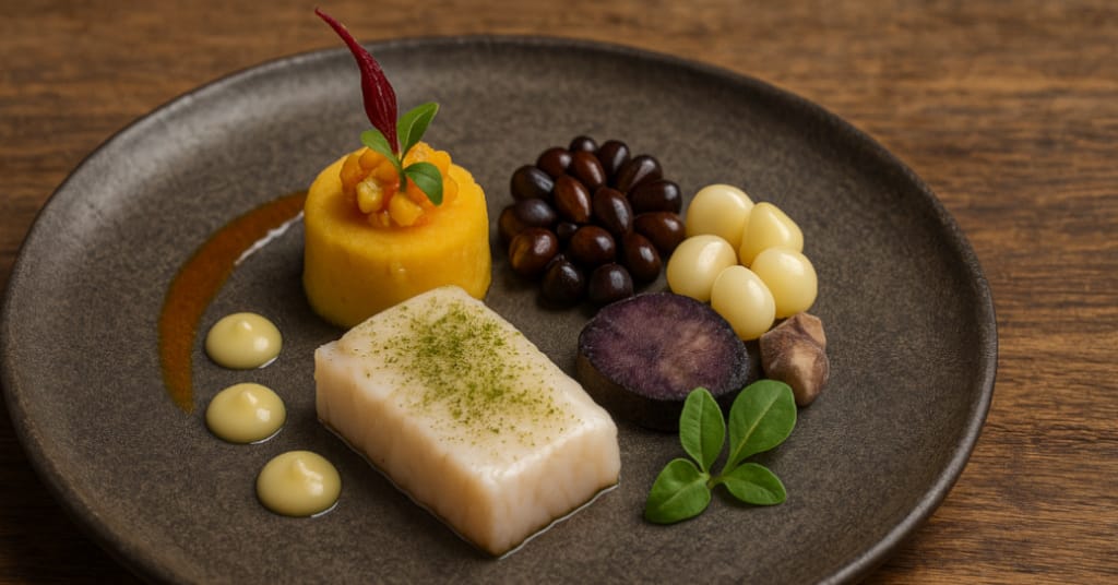 Gourmet tasting dish with native Peruvian ingredients at Central in Lima